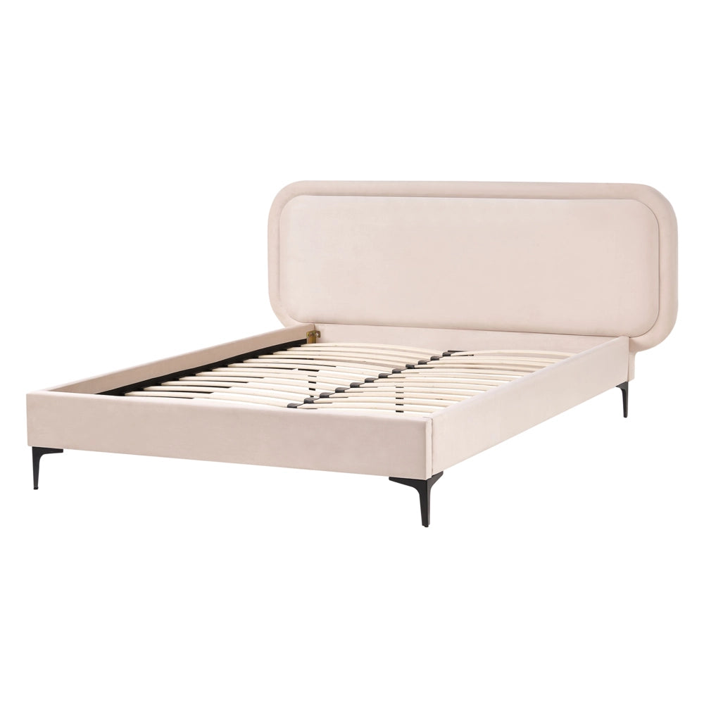 Letto matrimoniale EU Beige Chiaro Velvet 140 x 200 cm Imbottito Telaio Poggiatesta