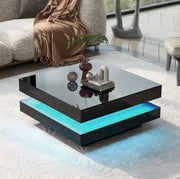 Tavolino da caffè quadrato con LED Bluetooth; 70x70x36 cm; truciolare nero