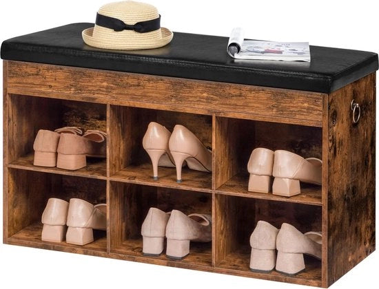 Banco per scarpe con cuscino - Cassetto per scarpe - Banca a muro con spazio di stoccaggio - Banca a muro - Con 6 Compartimenti
