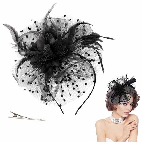 Fascinator Elegante per Donne - Cappello con Fiore/Tendine - Copricapo per Matrimonio/Festa - Leggero - Dimensioni 23x23x6cm