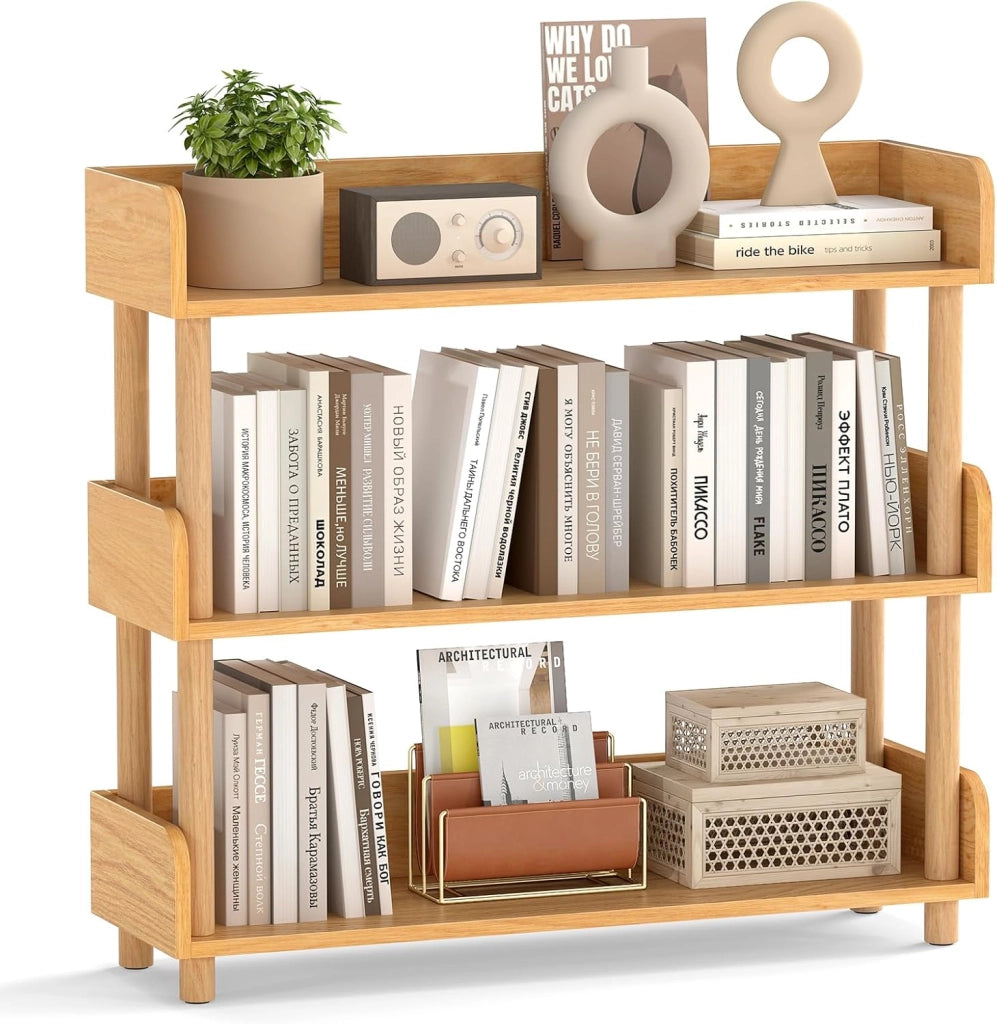 Libreria Verticale a 5 Livelli, Scaffale per Libri Aperto con Gambe in Legno di Pino,Protezione dei Bordi e Kit Antiribaltamento, Libreria Scaffale da Terra per Soggiorno e Camera da Letto
