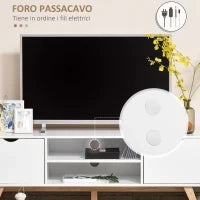 Mobile TV max 65" in Truciolato e MDF Bianco con 2 Credenze Laterali 2 Ripiani Centrali, 150x39x50 cm