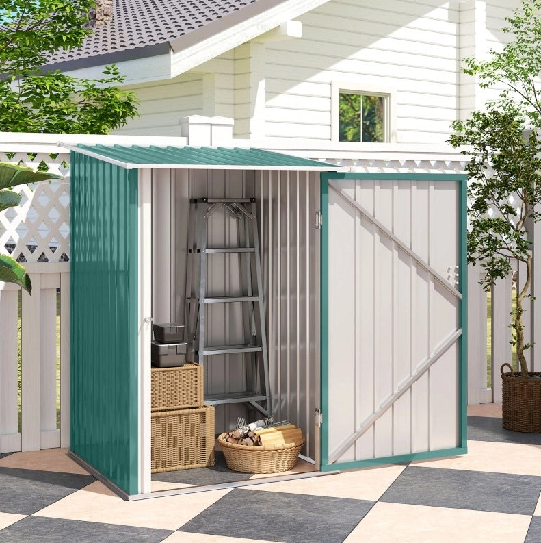 Gartenschuppen in acciaio con tetto a una falda; 0;92 m2; verde e bianco