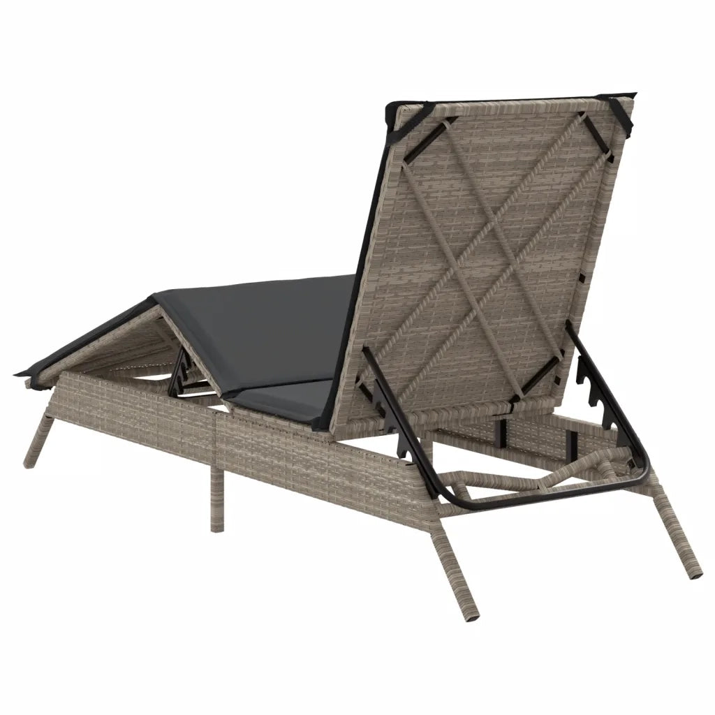Lettino Prendisole con Cuscino Grigio Chiaro in Polyrattan 4002706