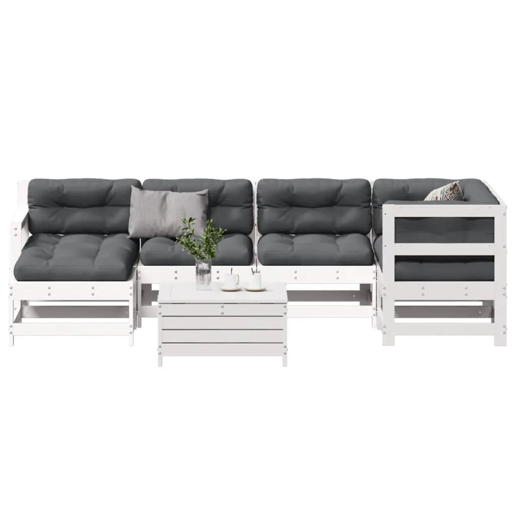 Set Salotto Giardino 7pz con Cuscini Bianco Legno Massello Pino 3250953