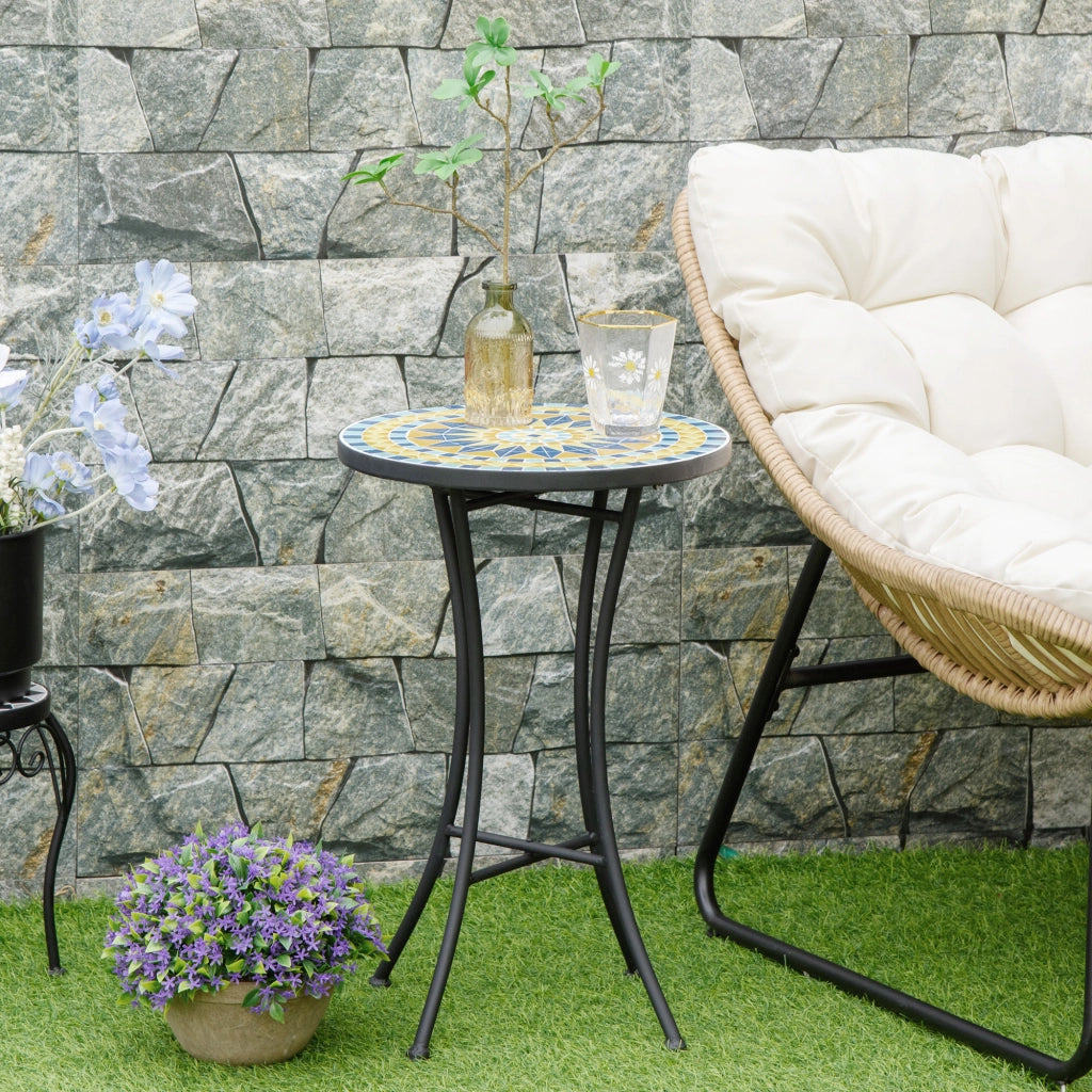Tavolino da Giardino in Metallo con Piano d'Appoggio a Mosaico, §¶35.5x53.5cm