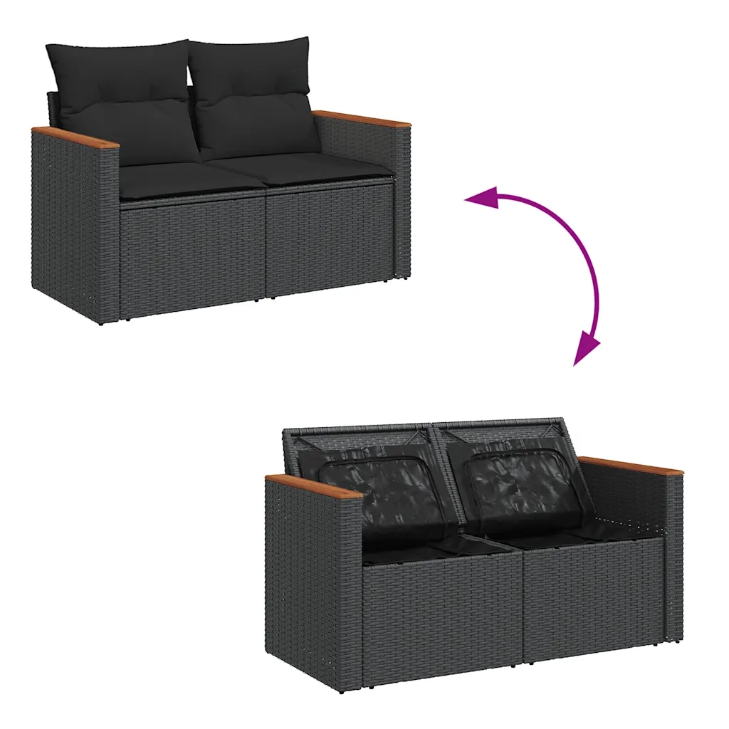 Set Divano da Giardino 6 pz con Cuscini Nero in Polyrattan 3325912