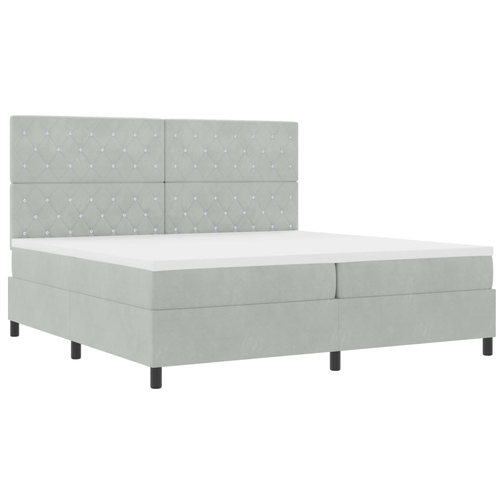 Letto Box Spring con Materasso e Luce LED Grigio Chiaro 200x200 cm Velluto