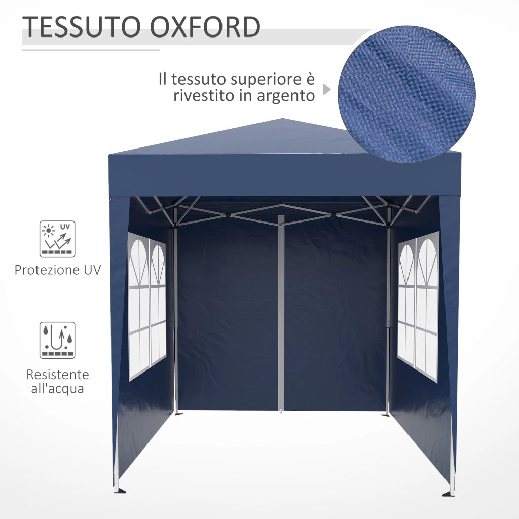 Gazebo Pieghevole Pop Up 2x2 m con 4 Pareti Rimovibili in Poliestere e Acciaio. Blu