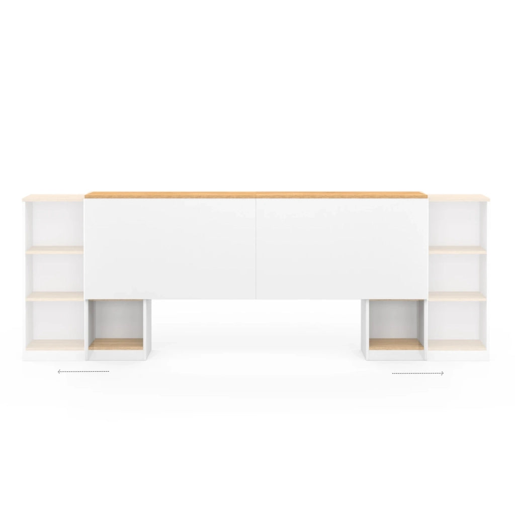 IDMarket - Cabecero extensible CATBA con almacenamiento deslizante para camas de 140 y 160 CM de madera y blancas