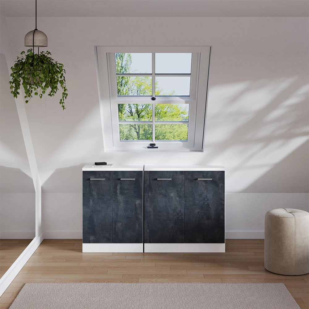 Set di mobili sottotetto Rion Calce nera/Bianco 140 cm Set di 2 carcasse armadio profondità 60 cm Vicco