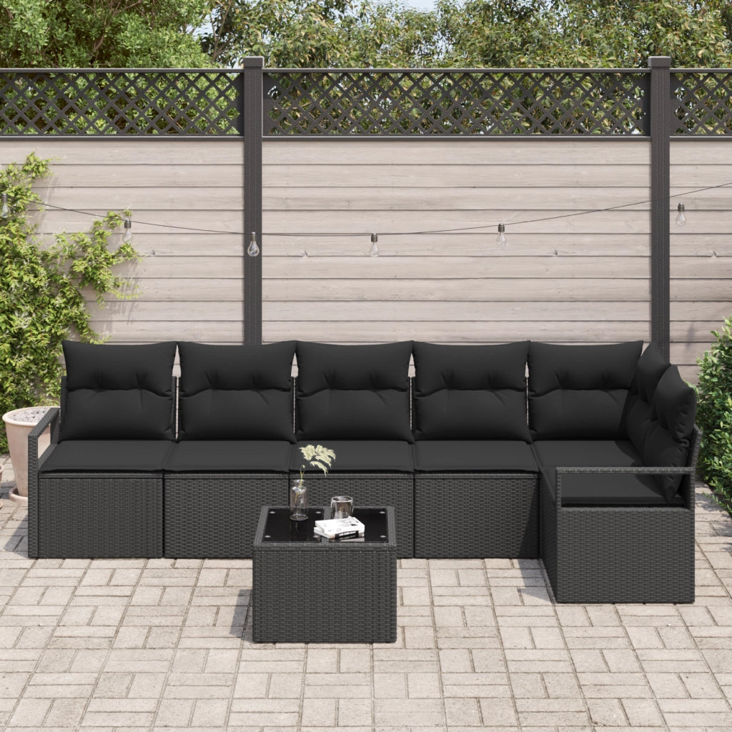 Set di divani da giardino  da 7 pezzi con cuscini in rattan poliestere beige