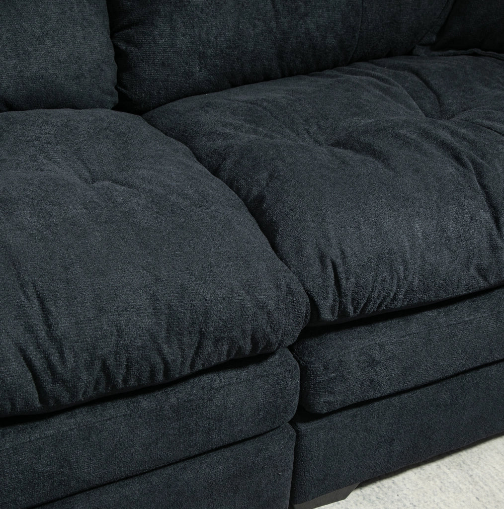 Divano 2 posti 214 cm in ciniglia nera con cuscini rimovibili HAVRYA