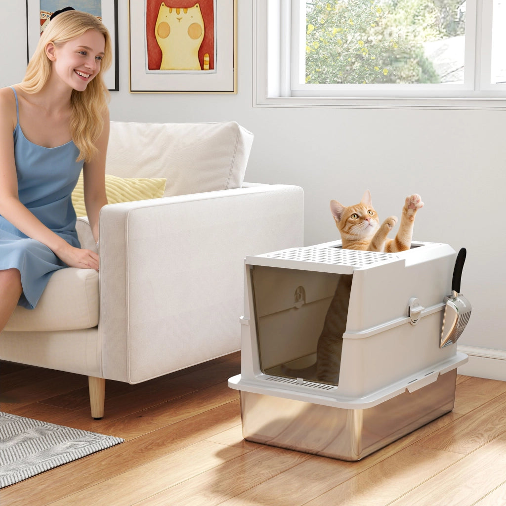 Casetta per gatti chiusa ¨C zephmum ¨C 60.2x40.2x43.7 cm grigio chiaro