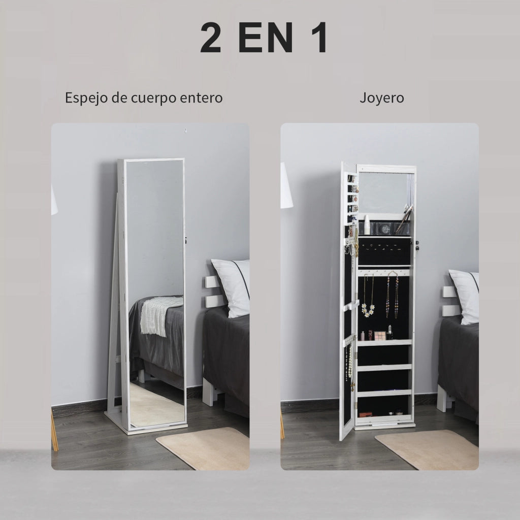 Armadio Joyero con Specchio e Luci LED ¨C Minimal ¨C Bianco con Veta di Legno
