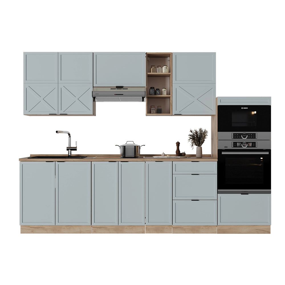 Cucina componibile Fame-Line Blu-grigio chiaro/Rovere dorato 280 cm, PL Rovere Vicco