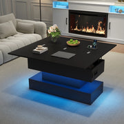 Tavolino basso sollevabile con luce LED, presa integrata e vano contenitore nascosto, per soggiorno, 100 × 50 × 51,5 cm
