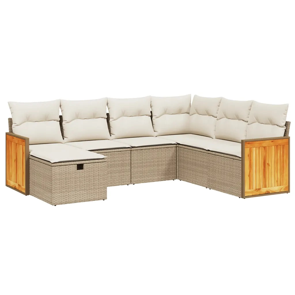 Set Divani da Giardino 7 pz con Cuscini Beige in Polyrattan 3265762