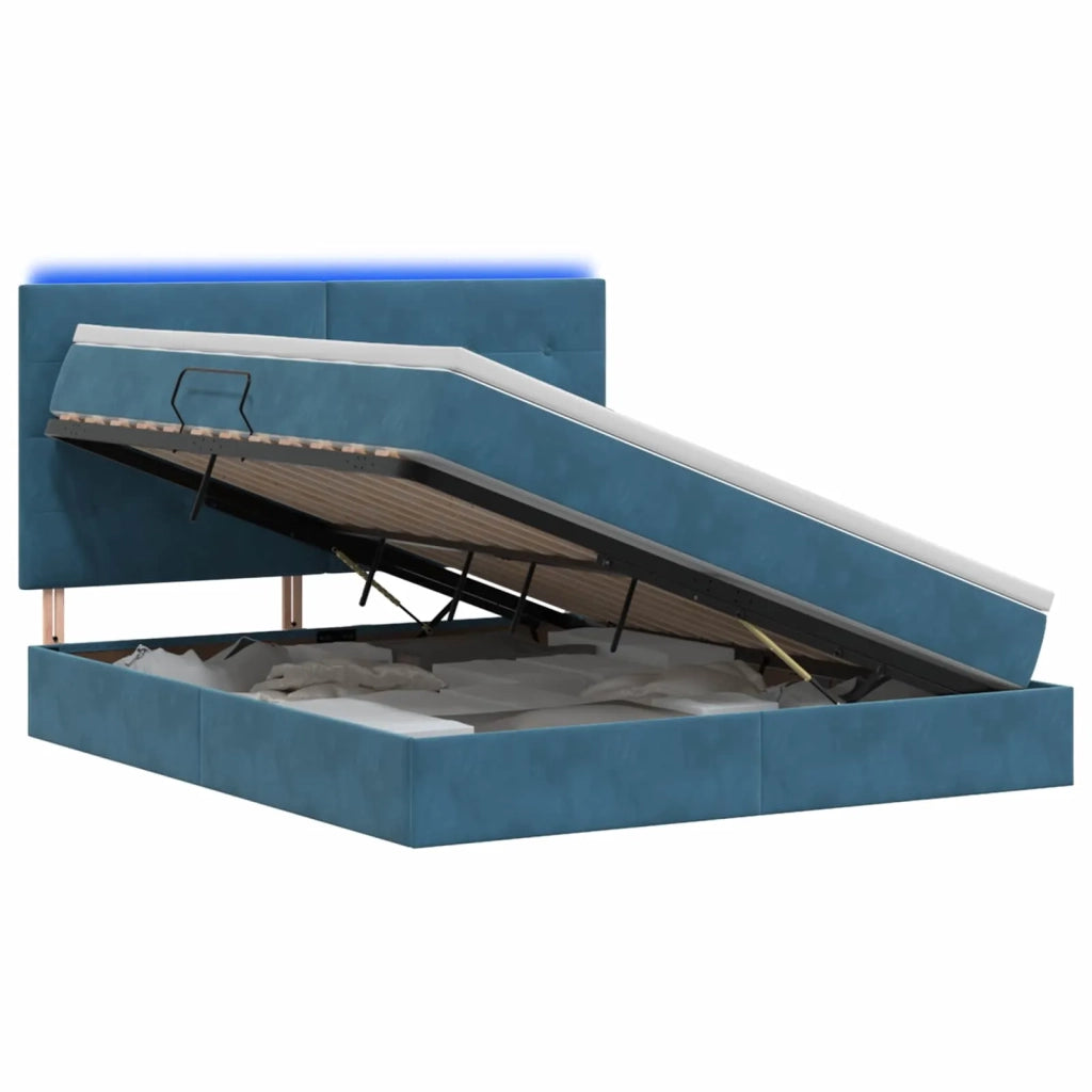 Letto con contenitore LED e materasso Blu Scuro 140 x 200 cm 3460138