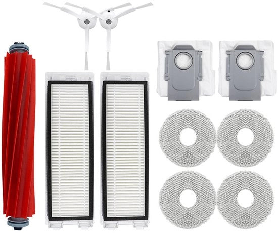 Accessori per robot aspirapolvere compatibili con Roborock P10/Qrevo - set di 11 pezzi composto da: 

- capello principale con filtro e bordo in filo
- sacchetto per la polvere
- panno per la pulizia