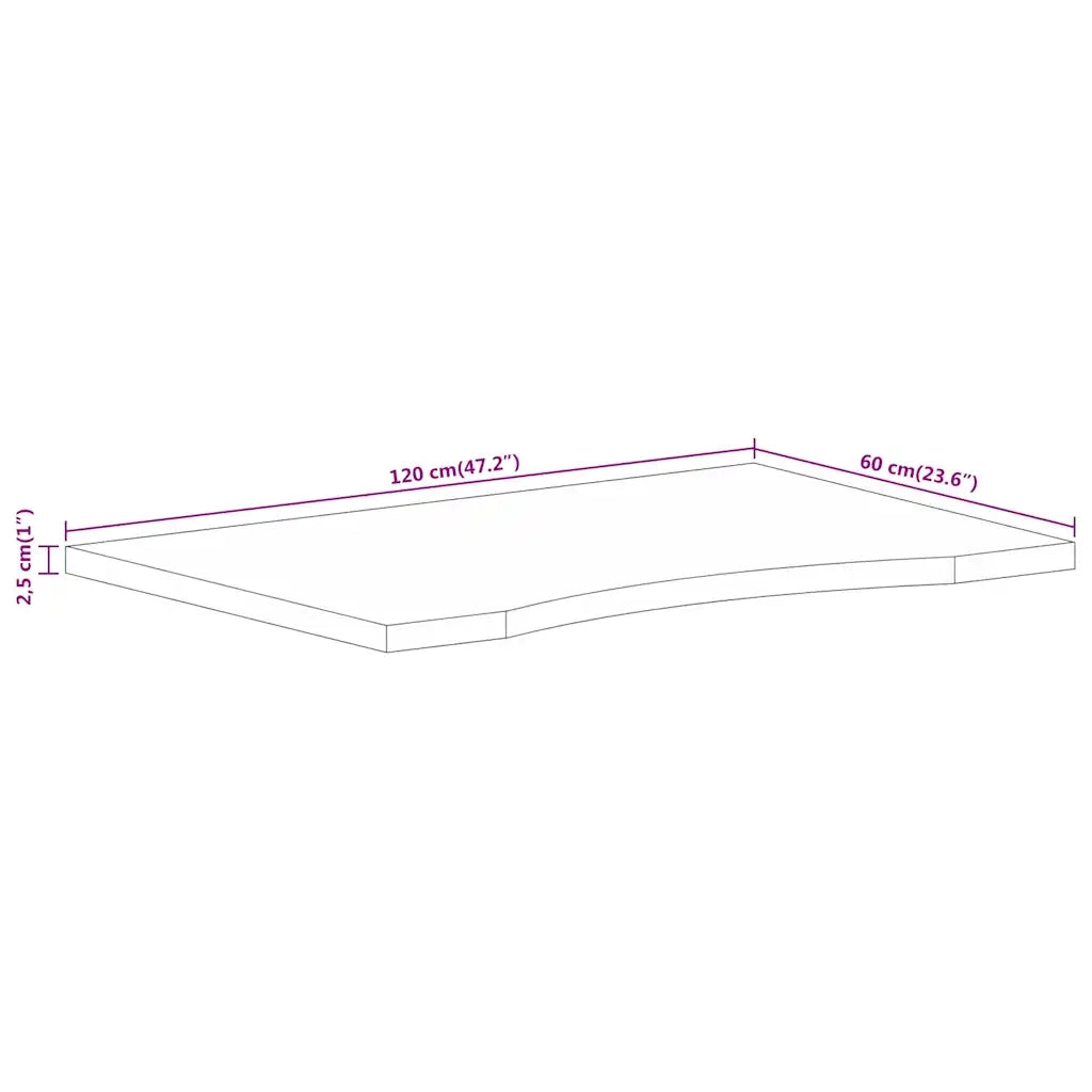 Piano Scrivania con Curva 120x60x2,5cm Massello Grezzo di Mango