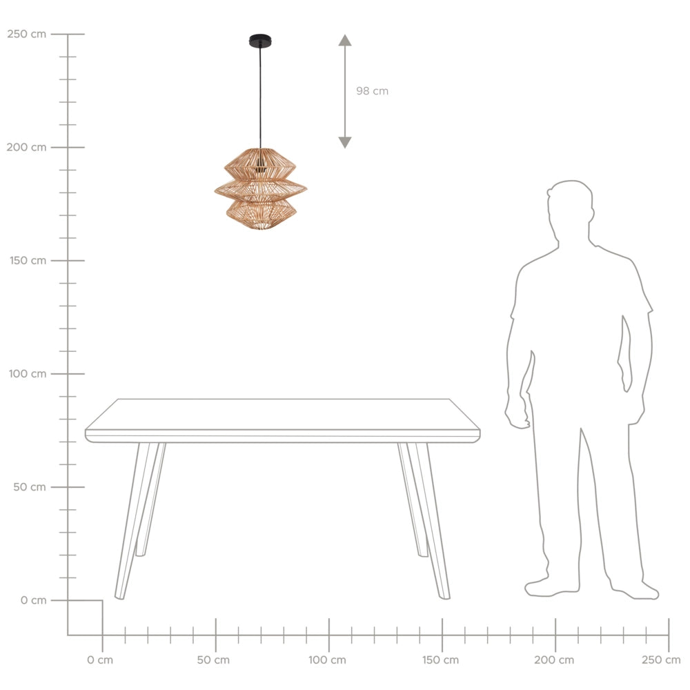 Lampadario in rattan naturale Paralume in ferro nero Base Boho Lightning Luce a sospensione Soggiorno Camera da letto Corridoio