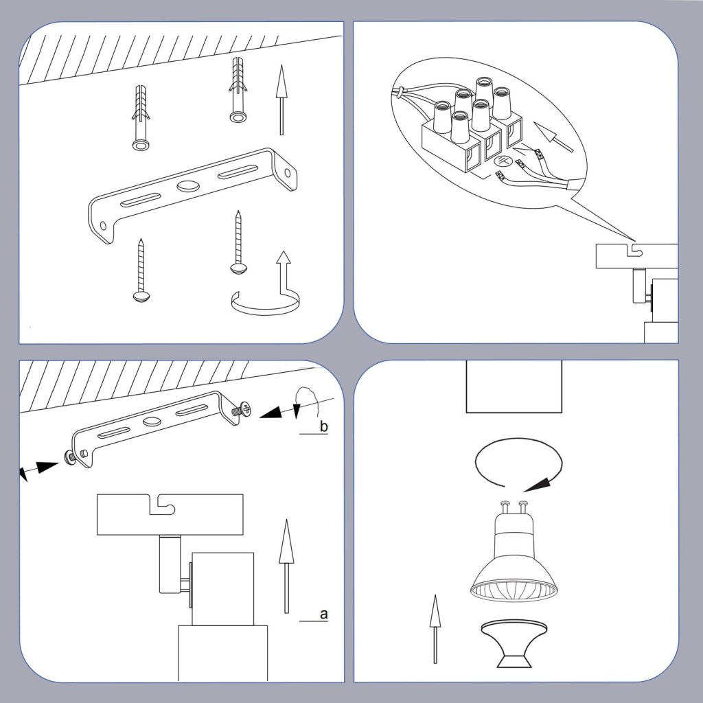 ZMH Faretto da soffitto Faretto da soffitto 1 lampadina GU10 nera orientabile 355°