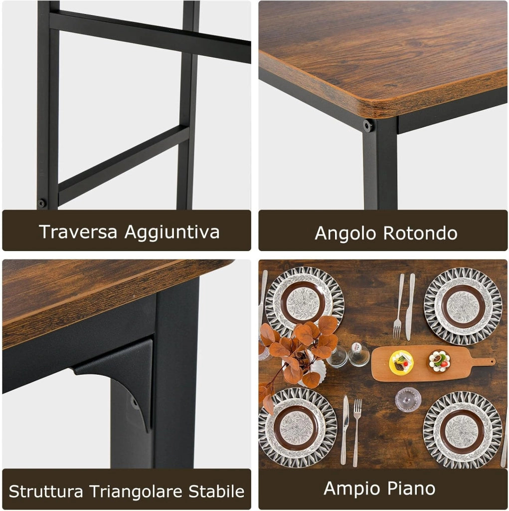 Set Tavolo e Sedie da Pranzo 4 Pezzi, Tavolo da Pranzo con 2 Sedie e 1 Panca, Set Mobili da Cucina Salvaspazio con 4 Posti, per Cucina, Sala da Pranzo, Soggiorno (Caffè)