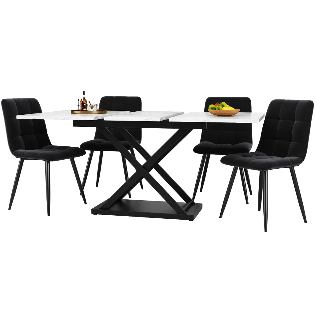 Tavolo da pranzo allungabile con 4 sedie in velluto, struttura in MDF e metallo, per cucina 120 × 80 × 75 cm