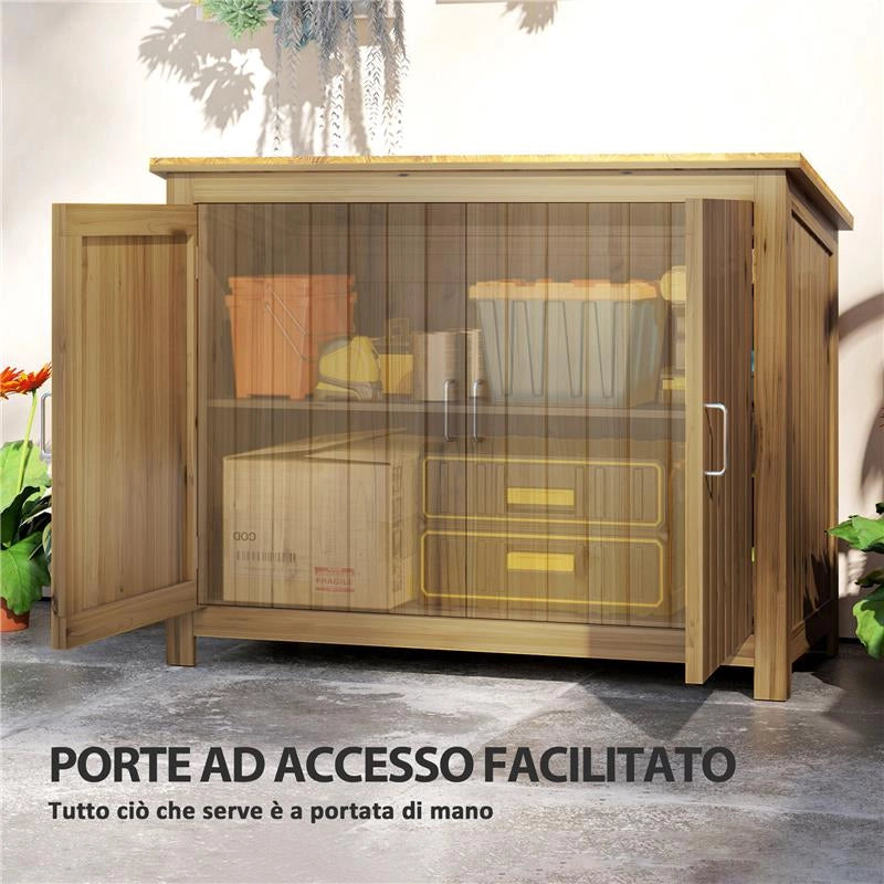 ARMADIO DA ESTERNO IN LEGNO PORTA ATTREZZI CON 2 PORTE E 2 RIPIANI 110X50X85 CM MARRONE