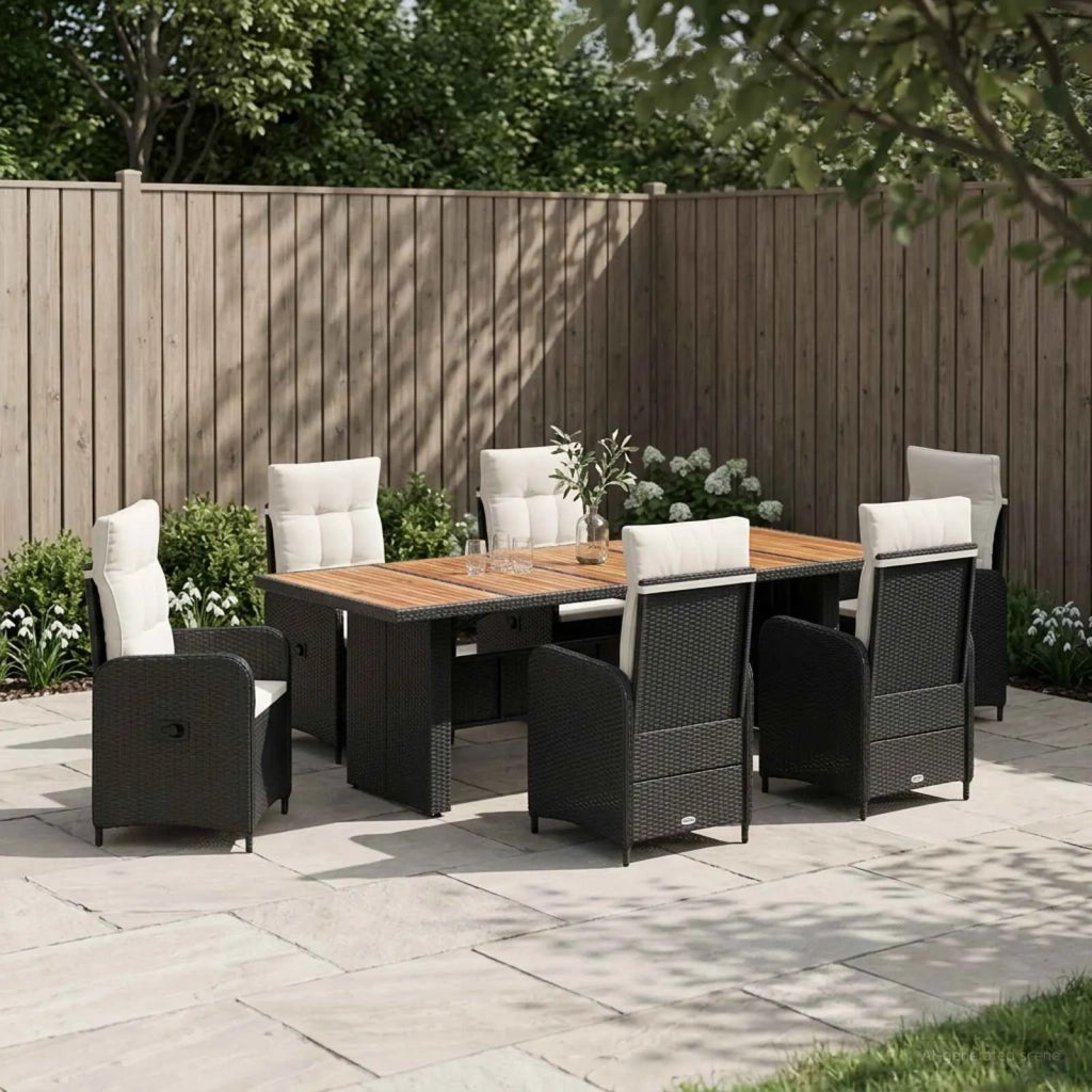Set da pranzo per esterni 7 pz Nero e Bianco Crema polyrattan 3422373