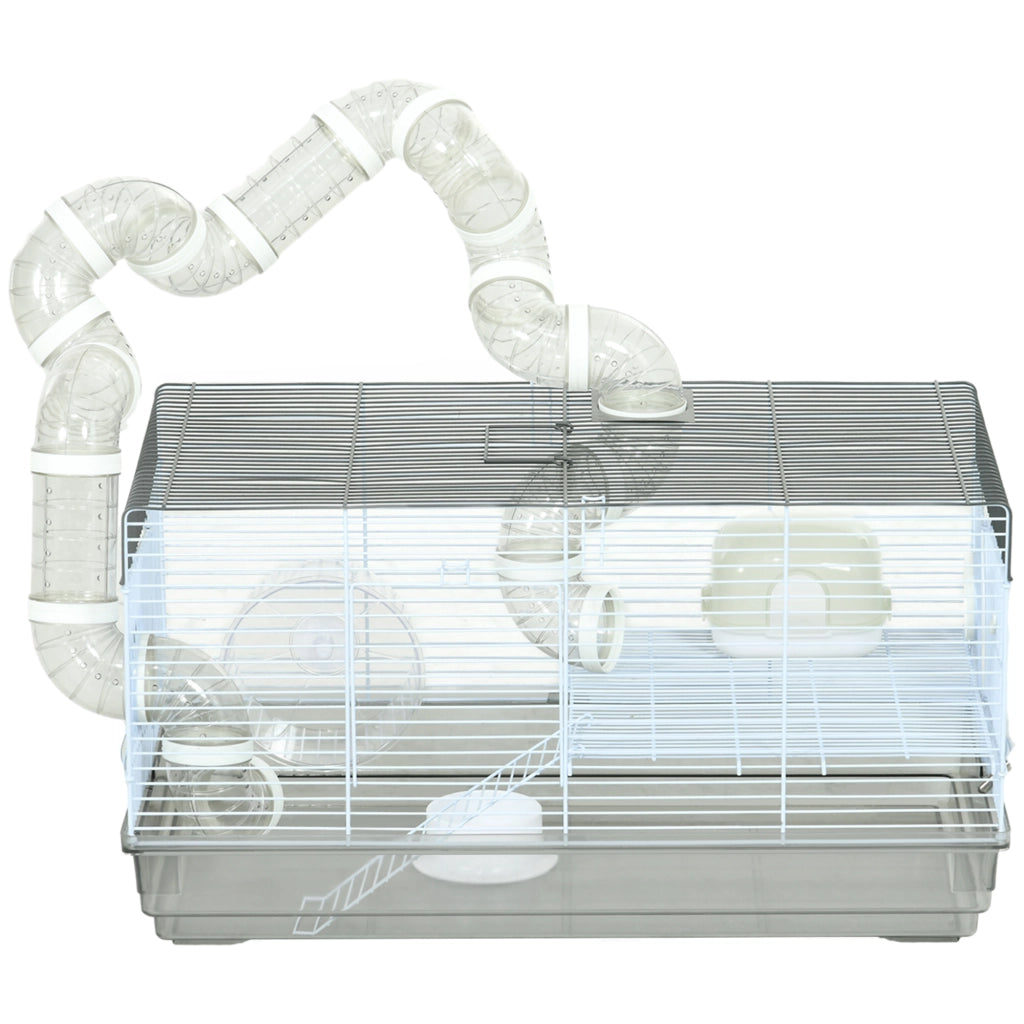 Gabbia per criceti con tunnel e accessori ¨C zephmum ¨C 58x32x31 cm grigio