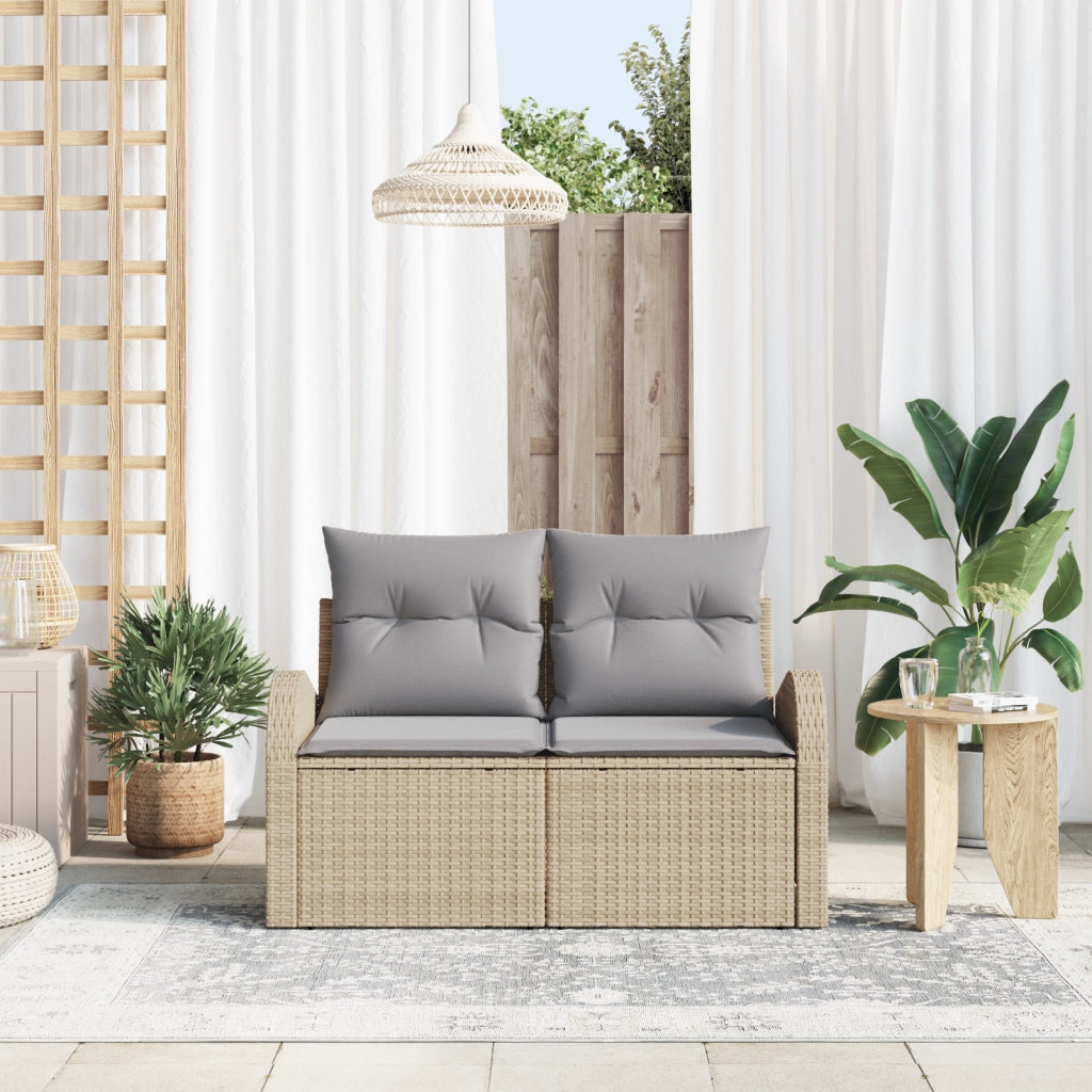 Divano da Giardino a 2 Posti con Cuscini Beige Polyrattan