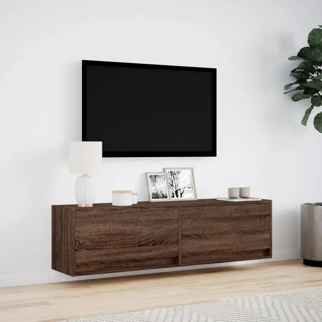 Mobile TV a Parete con Luci LED Rovere Marrone 140x31x38 cm 852375