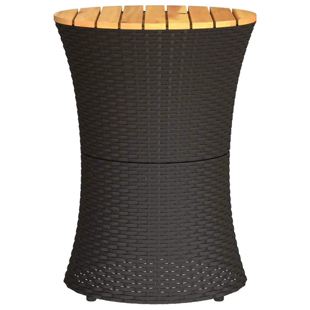 Tavolino Giardino Forma Tamburo Nero Polyrattan Legno Massello 368296