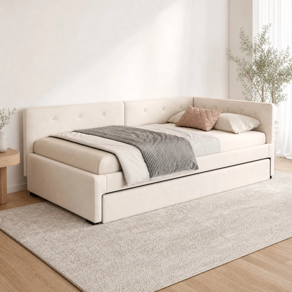 LETTO con letto estraibile 90x200 cm Beige in velluto