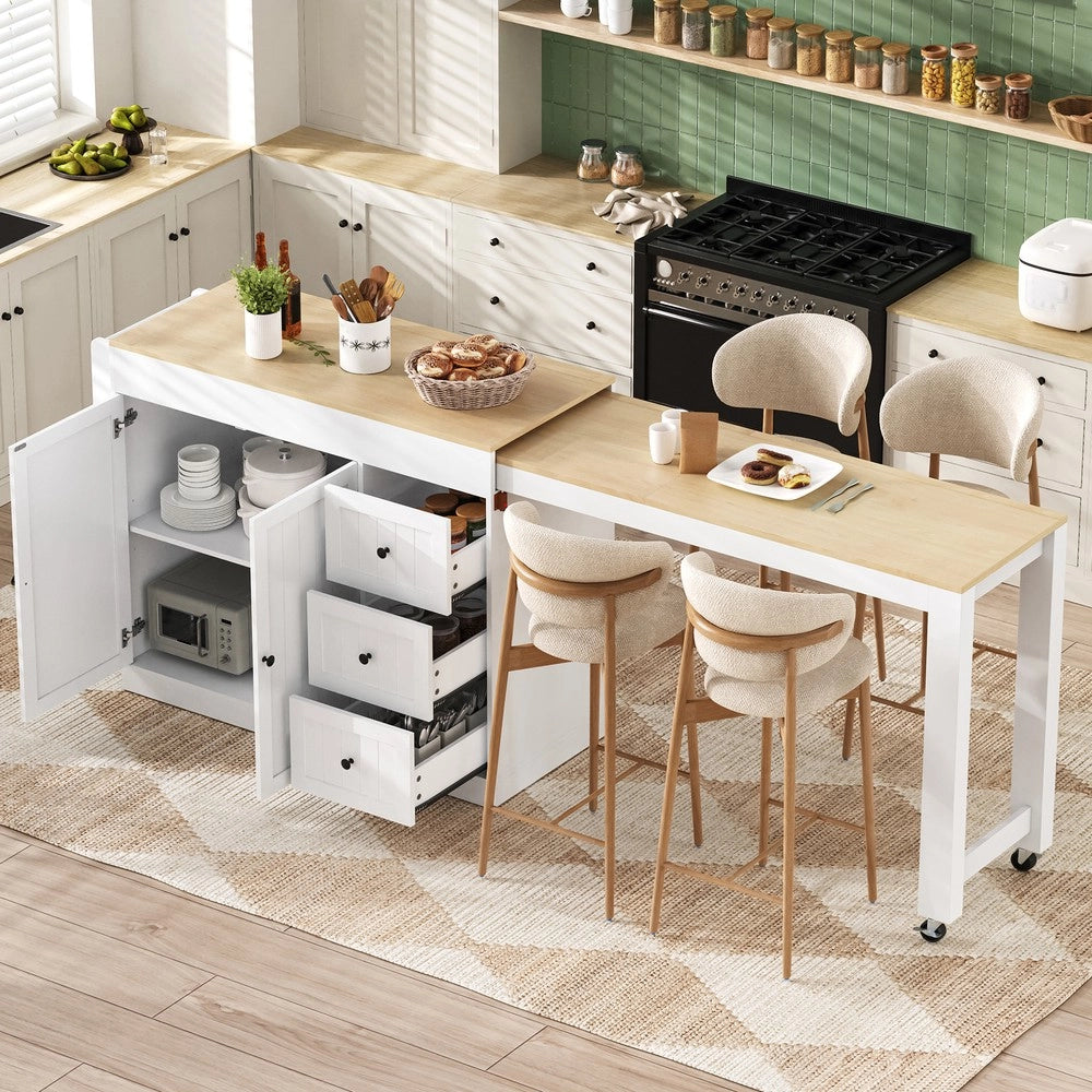 Isola da Cucina su Ruote Allungabile ¨C Xylo ¨C Bianco, con Cassetti e Portaspezie