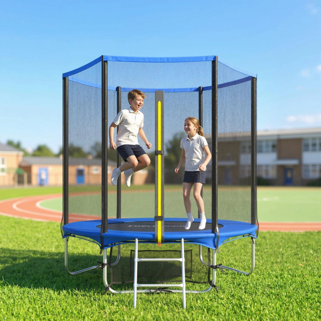 Trampolino Elastico Esterno 183 cm con Rete di Sicurezza e Scala ¨C Zephmum ¨C Blu