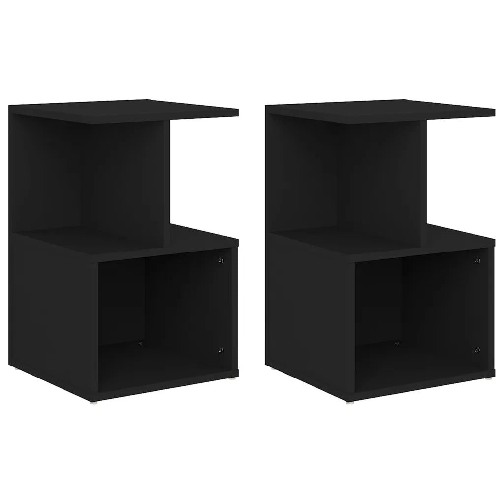 Set di 2 Comodini | Armadio da Notte | Mobiletto da notte Neri 35x35x55 cm in Legno Multistrato