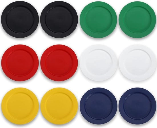 Set di piatti in plastica, 12 pezzi, 25 cm, multicolore, piatti riciclabili, piatti per insalata, piatti per pasta, set di servizio facile da trasportare per casa, giardino, picnic, campeggio