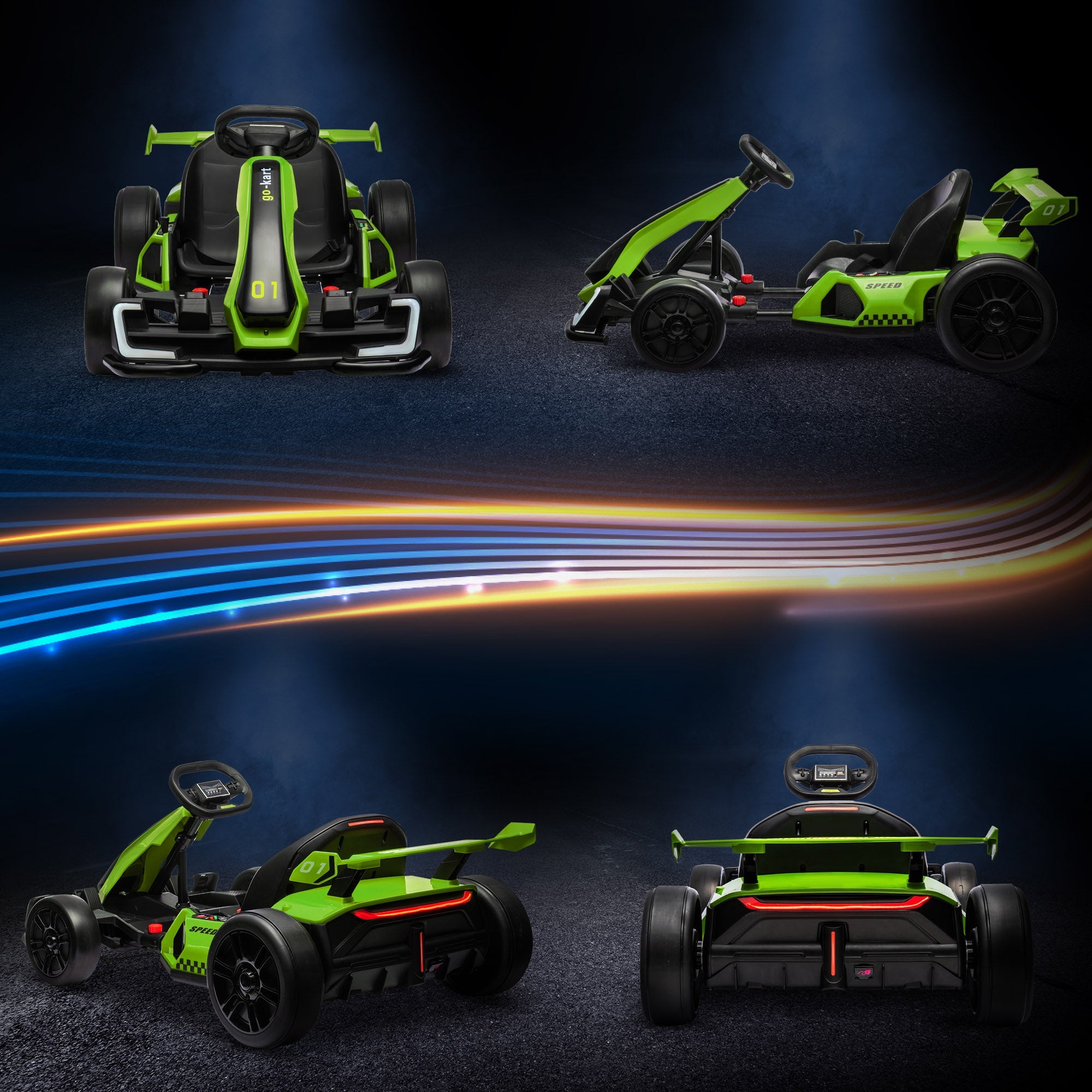 Go Kart Elettrico per Bambini 24V 12km/h con Seggiolino Regolabile Verde