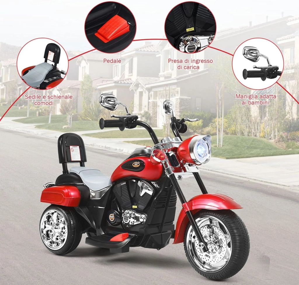 6V Moto Elettriche per Bambini, Moto Cavalcabile Marcia Avanti e Indietro, Portanza di Peso 30kg (Rosso)