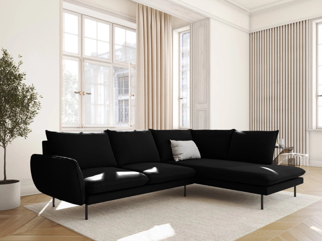 Cosmopolitan Design - Divano angolare destro "Vienna" 6 posti in velluto nero 