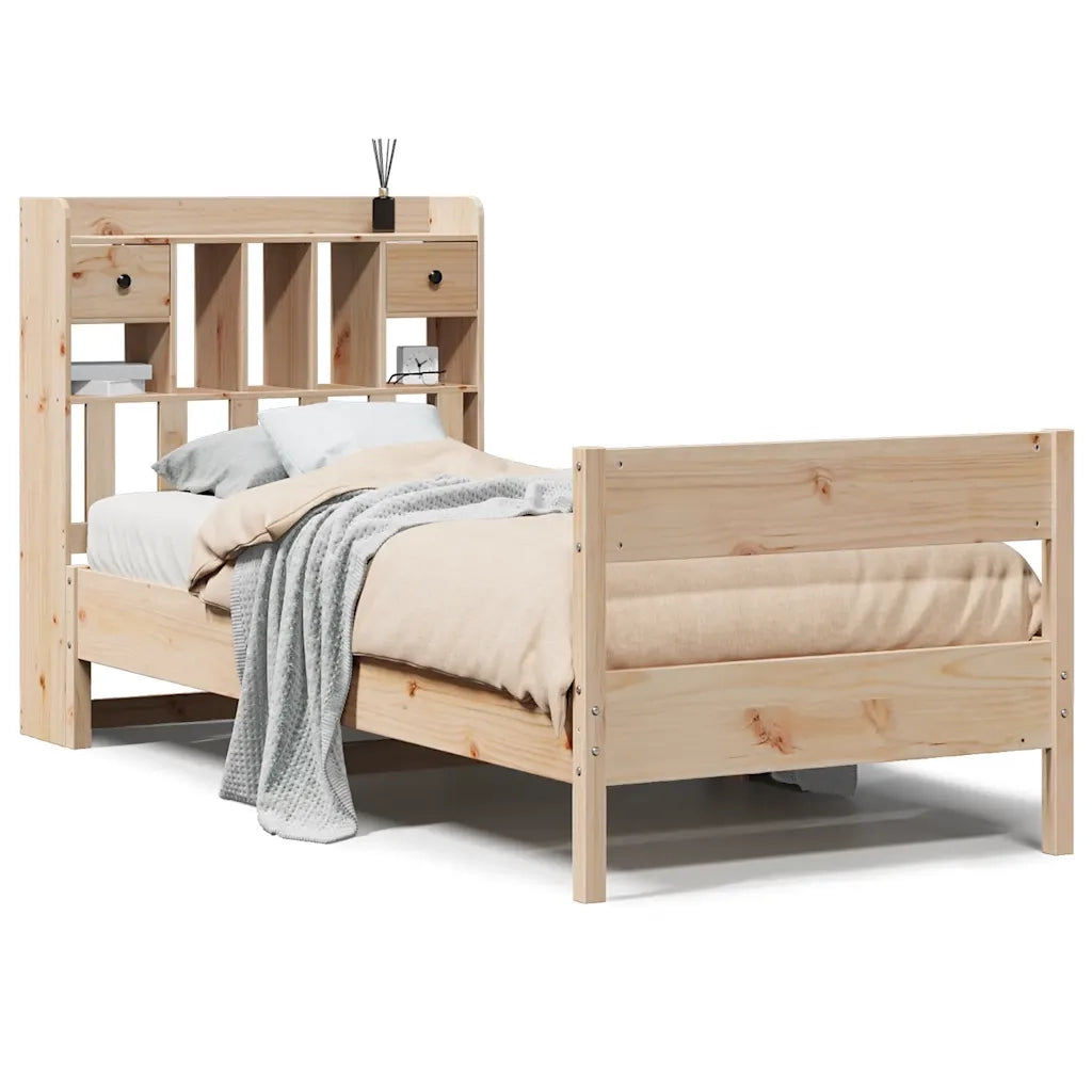 Letto singolo | Letto per adulti | Giroletto con Libreria senza Materasso 75x190 cm in Legno Pino