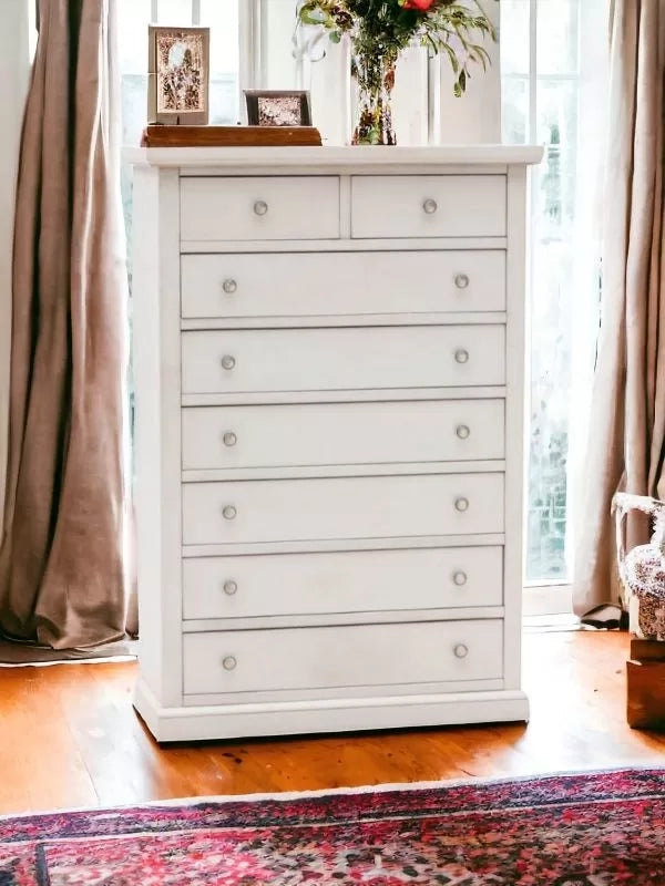 Cassettiera 8 cassetti legno bianco anticato pomoli argento 87x40x126 - Mobili 2G