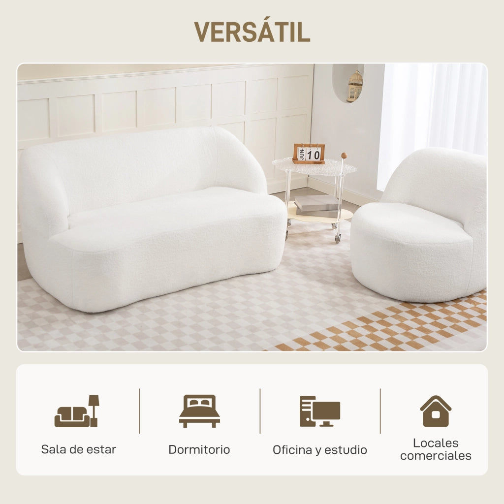 Divano 2 posti imbottito curvo in tessuto crema ¨C zephmum ¨C 142 cm