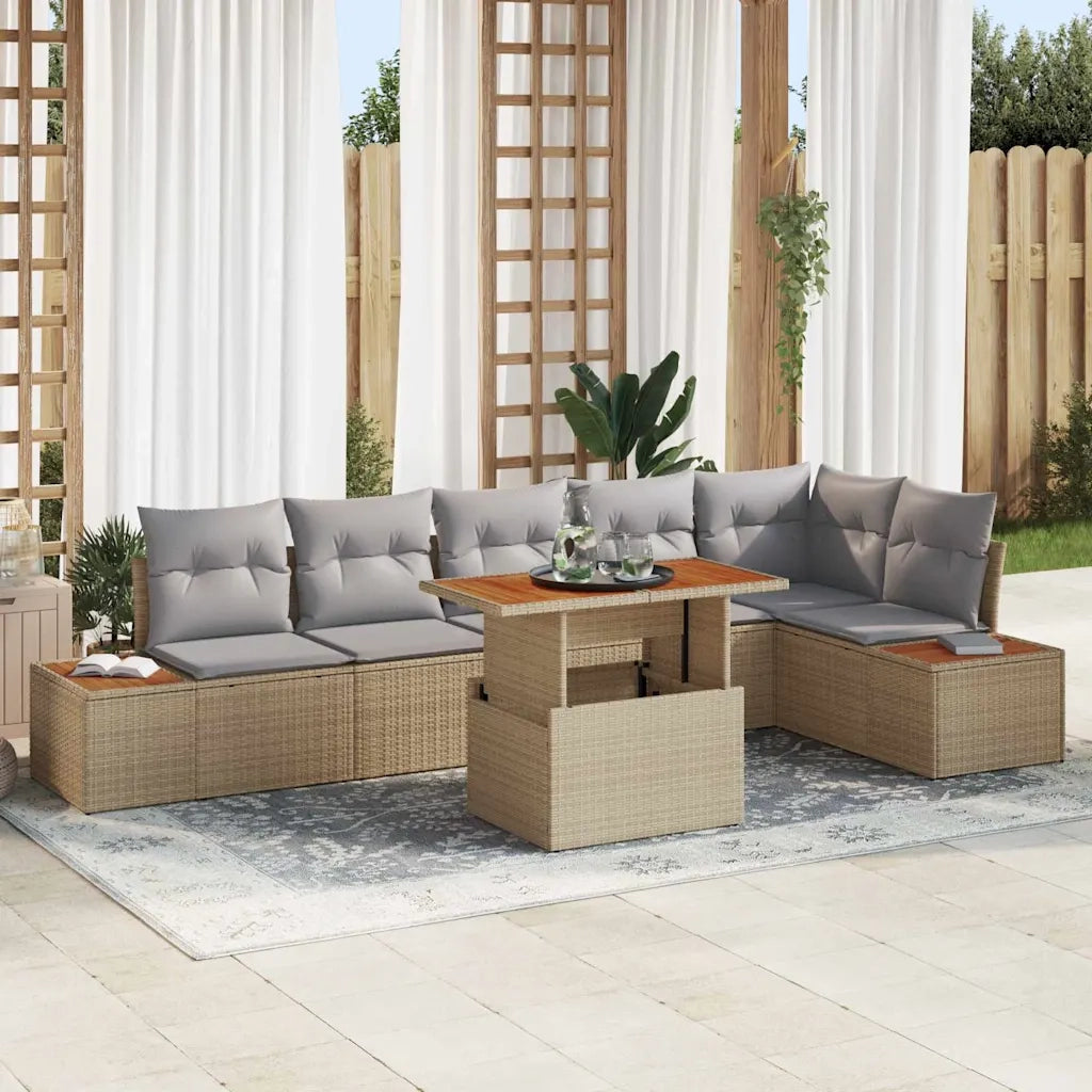 Set Divano da Giardino 7 pcs Beige Poly Rattan 3358814