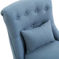 Poltrona per Salotto Imbottita con Cuscino, in Tessuto Effetto Lino e Legno, 52.5x69x77 cm, Blu