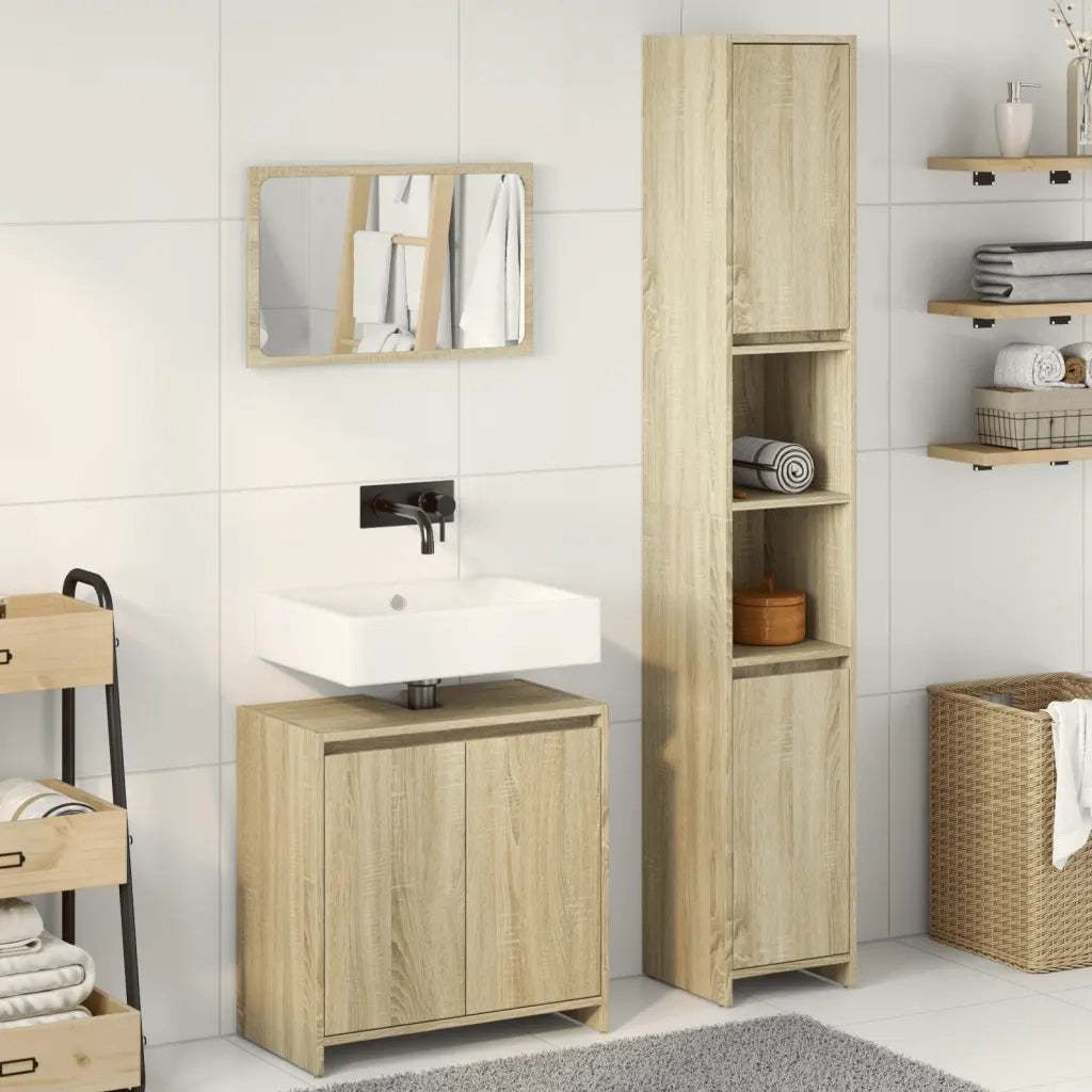 Set Mobili da Bagno 3 pz Rovere Sonoma in Legno Multistrato