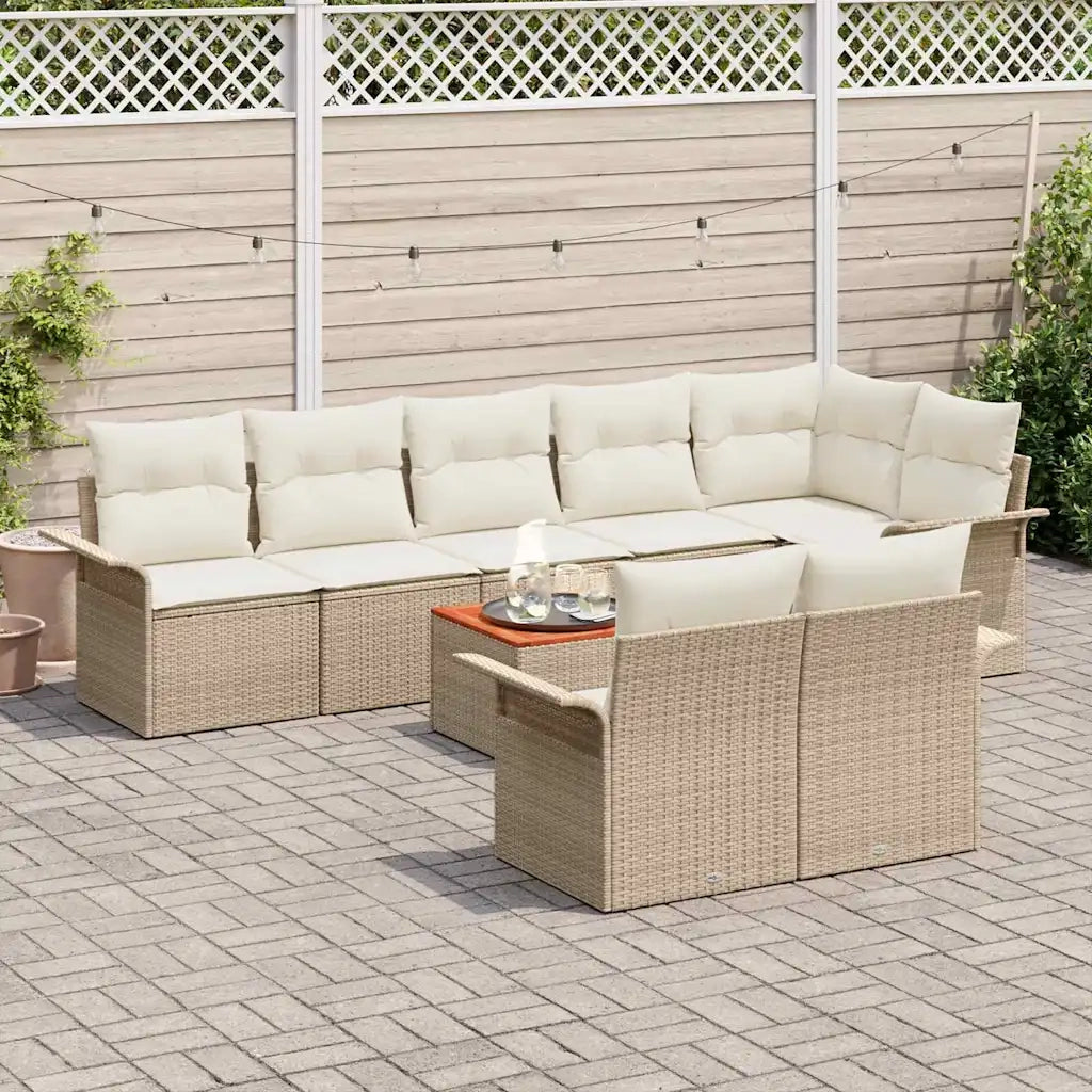 Set Divano da Giardino con cuscino 9 pcs Beige polyrattan 3347344